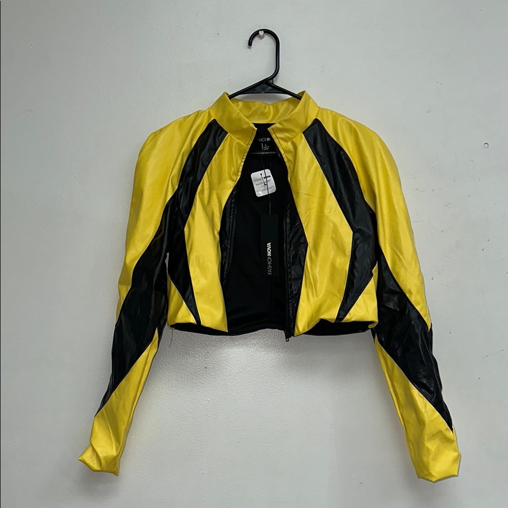 Yellow and Black Women's Two Piece Faux Leather Set - Picture 4 of 9